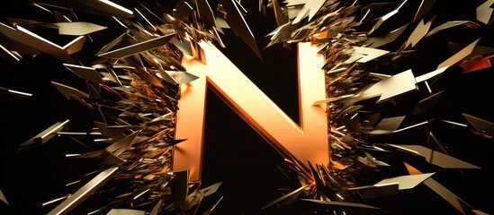 Sticker - Dynamic abstract letter N in 3D surrounded by sharp arrows and captivating light effects with ample space for text overlay.