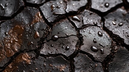 Cracked dark earth, rain drops, drought, texture, background, environmental design