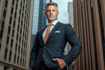 Wall Mural - Confident Businessman in New York City Skyline