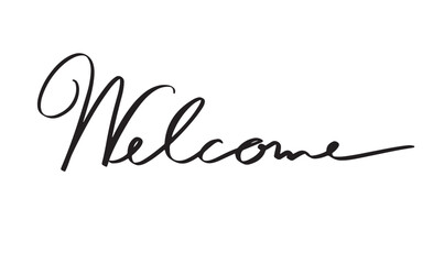 Welcome text font script calligraphy hand written lettering black color message quote hallo welcome sign symbol design idea success banner graphic design card welcome letter work congratulation poster