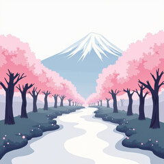 Wall Mural - Cherry Blossom River, Mount Fuji, Japan - Japanese aesthetics