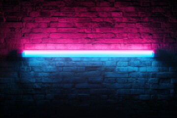 Wall Mural - Neon light bar on brick wall.