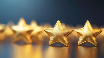 Poster - Two prominent gold stars in focus, with blurred stars in the background, symbolizing top rating or excellence.