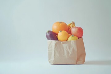 Wall Mural - Fresh fruits and vegetables in a brown paper bag.