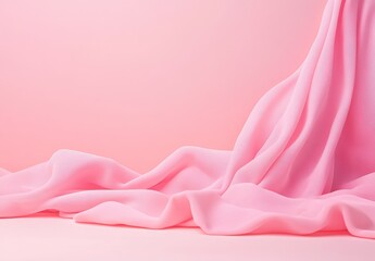 Wall Mural - Pink fabric draped elegantly on pink background.