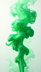 Wall Mural - vibrant green ink swirling in water, creating abstract designs and textures.