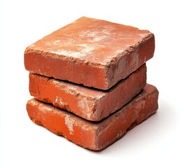 Wall Mural - Stack of three red clay bricks isolated on white.