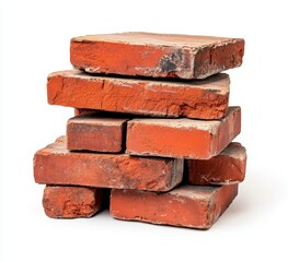 Wall Mural - Stack of reclaimed red bricks isolated on white. (1)