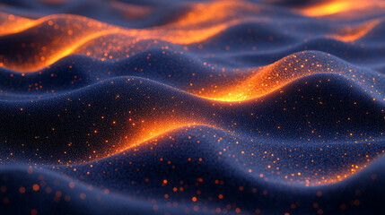Wall Mural - digital background with flowing gold, silver, and white data waves glowing with light particles on a