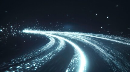 Aufkleber - Glowing light trails curve across dark background.