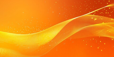 Abstract orange and yellow wave background with glowing particles.