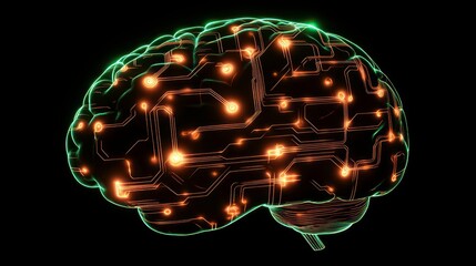 Fototapete - Glowing circuit board brain;  digital intelligence concept.