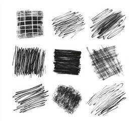 Poster - Nine hand-drawn texture swatches; lines, scribbles, grids.