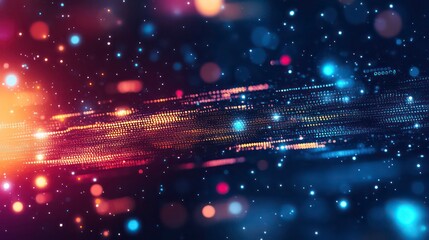 Poster - Abstract digital data stream, glowing particles, vibrant colors, motion blur, technology background.