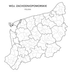 Wall Mural - Administrative Map of West Pomeranian Voivodeship (Zachodniopomorskie) with Municipality Areas (Obszary Gmin), Municipalities (Gminy), and Counties (Powiaty) Subdivisions as of 2024 - Poland (Polska)