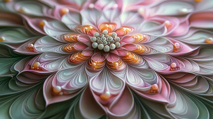 Sticker - Intricate Floral Design: A Symphony of Petals and Pearls in Digital Art