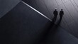 © heinng - High angle view two men walking confidently dark building dramatic shadows. AI Generated
