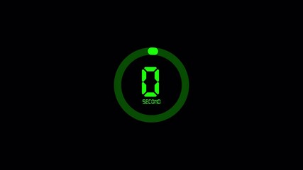 digital circle countdown timer five seconds animation from 05 to 0 seconds on transparent background