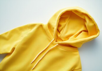 Wall Mural - Yellow hoodie sweatshirt on white background.