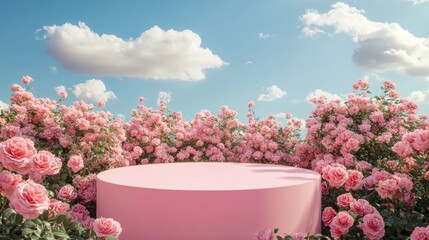Wall Mural - beautiful podium on a pink rose field