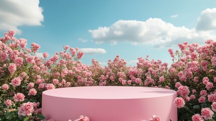 Wall Mural - beautiful podium on a pink rose field