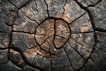 Wall Mural - Detailed cross-section of aged, cracked wood. Ideal for backgrounds, textures, or nature themes.