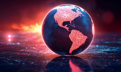 Wall Mural - A glowing, digital representation of Earth amidst a cosmic backdrop, emphasizing beauty and technology.
