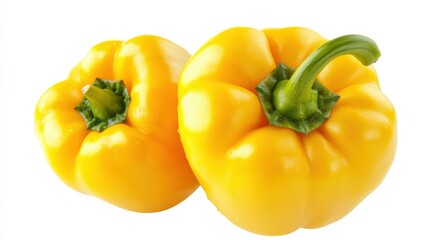 A vibrant, yellow bell pepper with its smooth, shiny skin and slightly curved shape