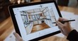 © Petr - Interior designer sketching plans on tablet with blueprints and modern cabinet concepts displayed
