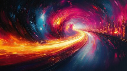 Wall Mural - A colorful, swirling galaxy with a bright light at the end of the road