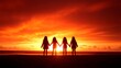 © Big9869 - Silhouetted Girls Holding Hands at Sunset Beach