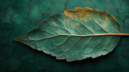 Wall Mural - A leaf is shown in a green background