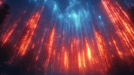 Wall Mural - A bright blue sky with red and orange streaks of light