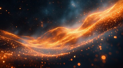 Wall Mural - a bright orange wave of light is projected onto a dark background