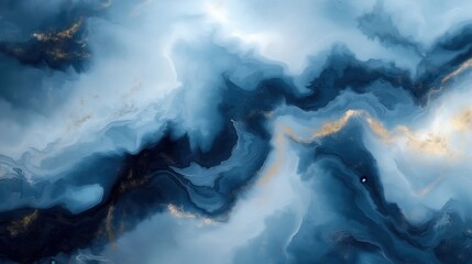 Wall Mural - A painting of a blue wave with gold streaks