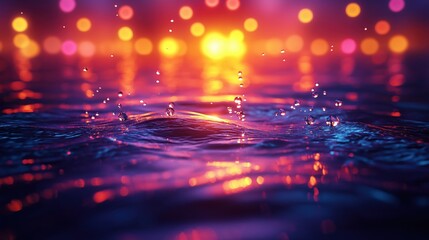 Wall Mural - a splash of water in a pool with a bright orange and purple background
