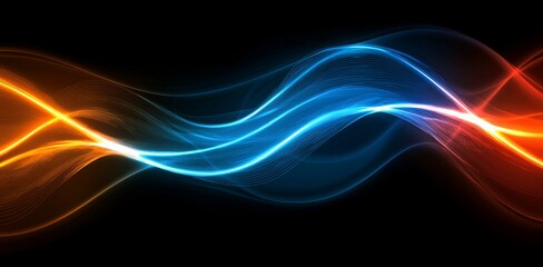 Wall Mural - abstract blue and orange glowing light waves dynamic energy flow background