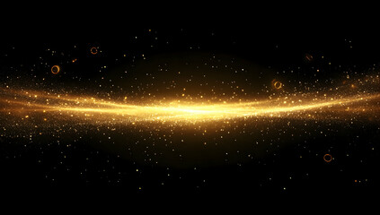 Wall Mural - a shiny golden light shines on the black background,