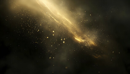 Wall Mural - a shiny golden light shines on the black background,
