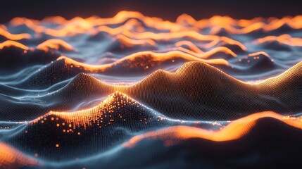 Wall Mural - abstract orange and blue glowing particle wave background digital technology data visualization sci