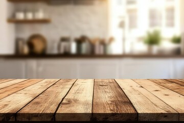 Wall Mural - Rustic wooden table, kitchen background, product display, bright