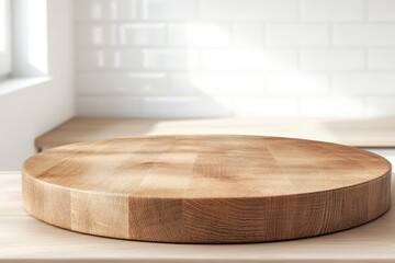 Round wooden cutting board kitchen countertop display