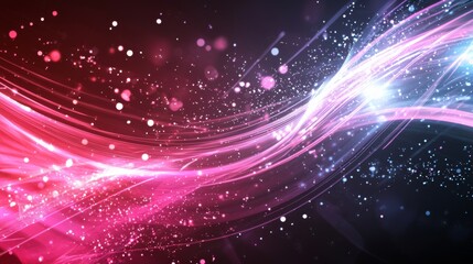 Wall Mural - abstract pink and blue light trails glowing energy waves sparkling dust digital art background