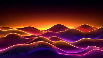 Wall Mural - abstract neon wave landscape vibrant orange purple and pink glowing lines