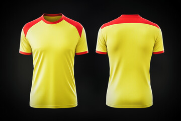 yellow and red jersey template for team clubs, jersey sport, front and back, Tshirt mockup sports jersey template design for football soccer, racing, gaming, sports jersey