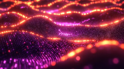 Wall Mural - abstract purple and orange glowing particle wave background