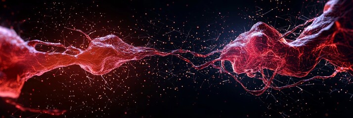 Wall Mural - ai development machine learning training concept. abstract red and black cosmic landscape with spark