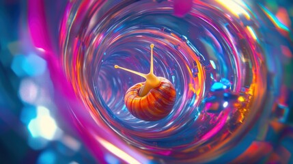 Wall Mural - Snail in vibrant, swirling, colorful tunnel.