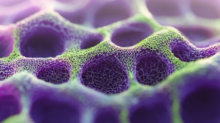Abstract Microscopic Purple and Green Network Texture Cellular Structure 3D Render