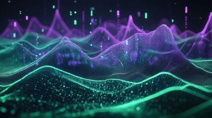 Wall Mural - abstract digital waveform futuristic purple and teal data visualization background